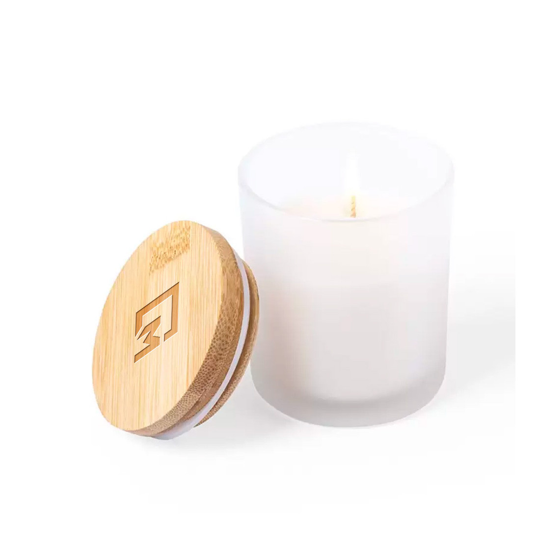 Bougie blanche avec couvercle en bambou