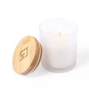 Bougie blanche avec couvercle en bambou